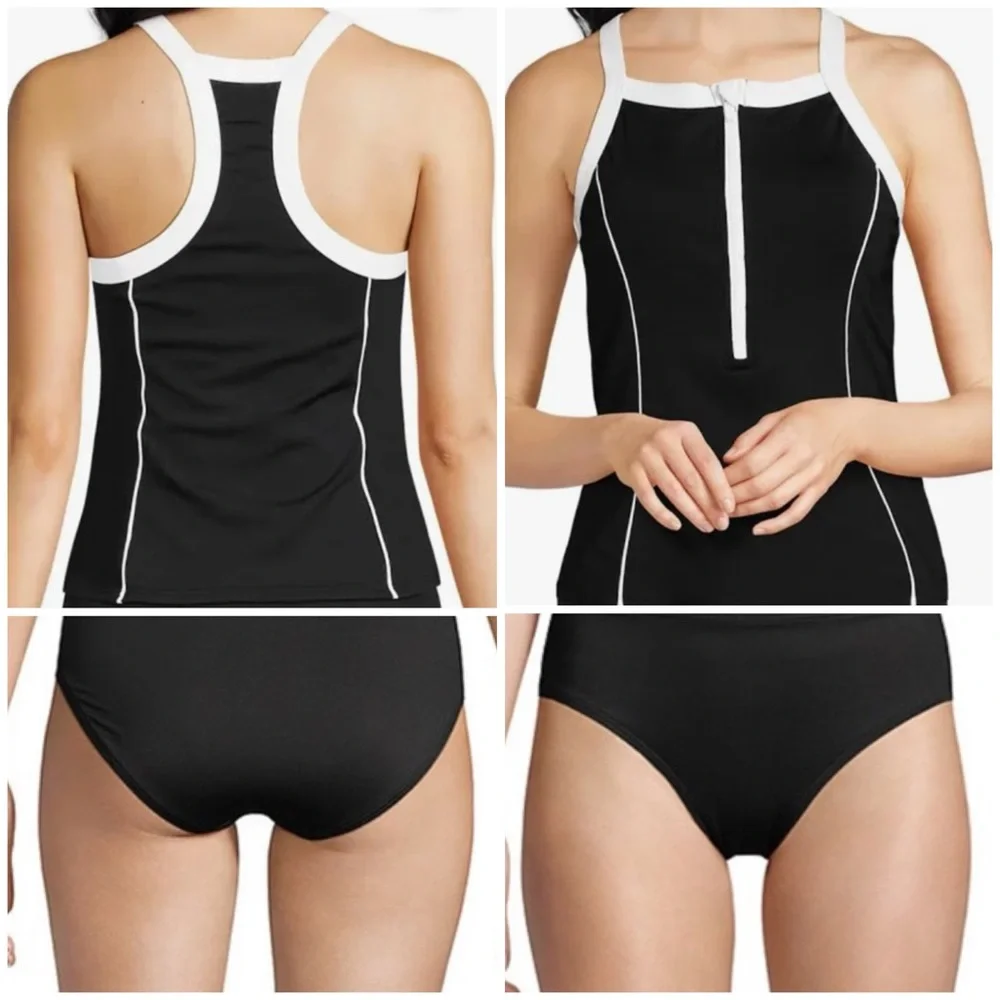 Lands end black tankini front zip 2 piece - Picture 5 of 6